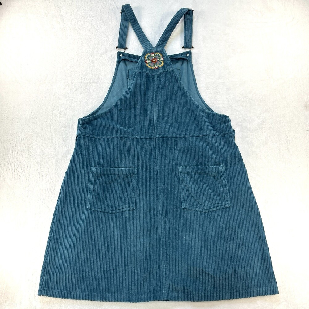 April Cornell Teal Blue Corduroy Jumper Dress M Embroidered Jenny Pinafore Boho
